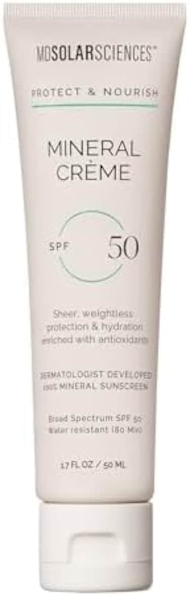 Mineral Cr&egrave;me SPF 50 Sunscreen - Oil-Free, Water-Resistant, Lightweight - Mineral Broad Spectrum SPF Absorbs Instantly With Invisible Matte Finish - 1.7 Fl Oz / 50ml, White