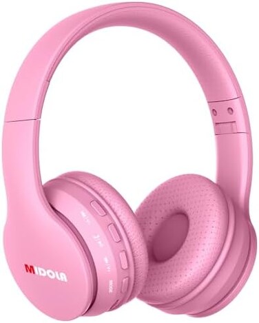 Midola Kids Headphones Bluetooth 5.3 Wireless 60H Play Time Volume Limit 85/110Db Over Ear Foldable Protection Headset/Wired Aux Cord Mic For Children Boy Girl Travel School Phone Pad Tablet Pink