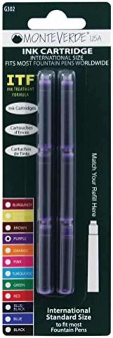 Monteverde International Size Cartridge To Fit Fountain Pens, Purple, 6 Per Pack (G302Pl)
