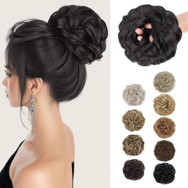 Morica (2 (Natural Black)) - 1Pcs Messy Hair Bun Hair Scrunchies Extension Curly Wavy Messy Synthetic Chignon For Women Updo Hairpiece(Colour:2 )