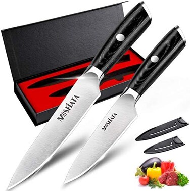 5&rdquo; Chef Knife And 3.5" Fruit Knife Set With Knife Sheath, German High Carbon Stainless Steel En.4116 With Micarta Handle And Gift Box For Vegetable And Fruit Cutting