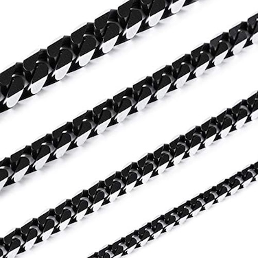 Black Chain Necklace For Men Women Water Resistent 316L Stainless Steel Big Thick Cuban Link Chains Plated &amp; Brushed Finish Silver Color With Gift Box (3.5-8 mm Wide, 14-36 Inches Long)
