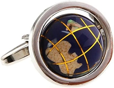Globe Earth Really Spins Pair Cufflinks In A Presentation Gift Box &amp; Polishing Cloth