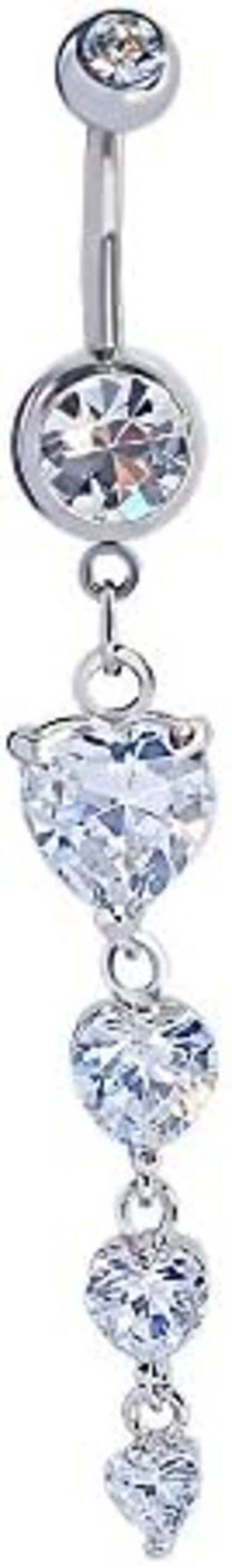 خاتم على شكل زر للبطن وأحجار زركونيا على شكل قلب 14 جرام من الفولاذ الجراحي المتدلي على شكل السرة ثقب الجسم، معدن