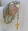 Nazareth Store Catholic Green Crystal Beads 10mm Gold Rosary Flowers Beaded Necklace Miraculous Heart Locket Medal &amp; Cross Religious Women Men Amulet 21" In Velvet Bag
