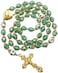 Nazareth Store Catholic Green Crystal Beads 10mm Gold Rosary Flowers Beaded Necklace Miraculous Heart Locket Medal &amp; Cross Religious Women Men Amulet 21" In Velvet Bag