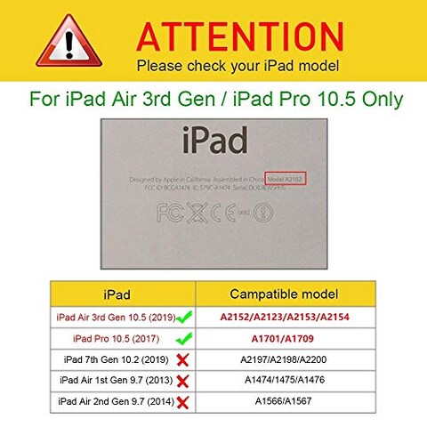 حافظة لجهاز iPad Air (الجيل الثالث) 10.5 بوصة 2019 / iPad Pro 10.5 بوصة 2017، غطاء حماية بحامل دوار 360 درجة، نوم/استيقاظ تلقائي