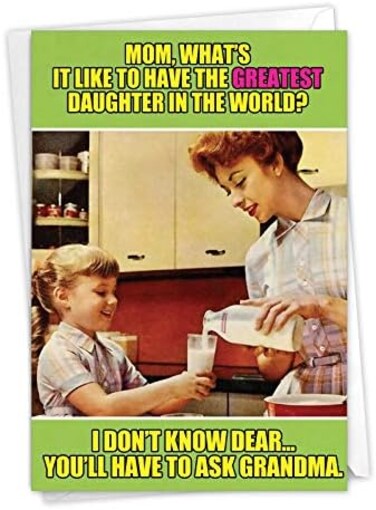 اسأل الجدة - بطاقة ملاحظات لعيد الأم السعيدة الرجعية مع ظرف (4.63 × 6.75 بوصة) - مناقشة عائلية جميلة، بطاقة عيد الأم المضحكة من البنات - بطاقة تهنئة قرطاسية عتيقة 0222
