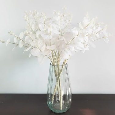 Artificial Flower Fake Eucalyptus Leaves Faux Eucalyptus Stems For Home Party Wedding Decoration 3Pcs (White)