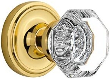 Nostalgic Warehouse Classic Rosette With Waldorf Crystal Door Knob, Privacy - 2.375", Polished Brass (704813)