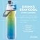 زجاجة مياه معزولة O2Cool Mist N' Sip - 20 أونصة، لون أزرق متدرج، وظيفة 2 في 1، عزل مزدوج الجدار، خالية من مادة BPA، مثالية للرياضة وركوب الدراجات والأنشطة الخارجية