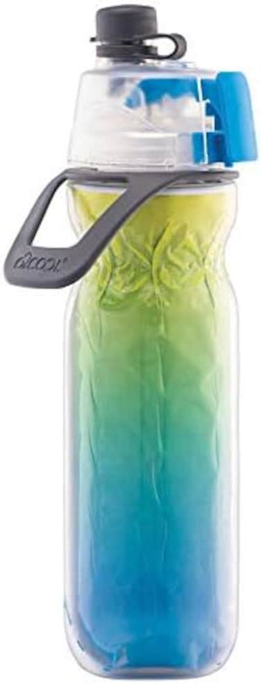 زجاجة مياه معزولة O2Cool Mist N' Sip - 20 أونصة، لون أزرق متدرج، وظيفة 2 في 1، عزل مزدوج الجدار، خالية من مادة BPA، مثالية للرياضة وركوب الدراجات والأنشطة الخارجية