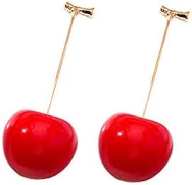 3D Red Cherry Drop Earrings Cute Fruit Gold Dangle Earrings Charm Jewelry Gift Earrings For Women Girls, Resin, Not Known,