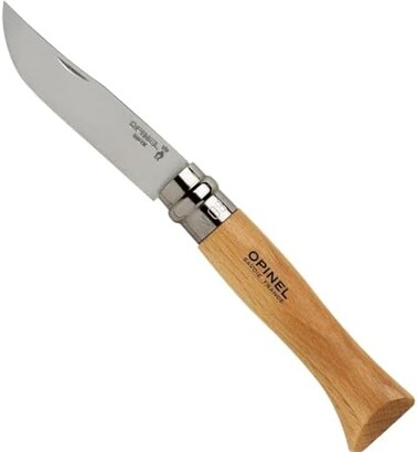 Opinel رقم 08 سكين جيب من الفولاذ المقاوم للصدأ قابل للطي للاستخدام اليومي مع مقبض من خشب الزان