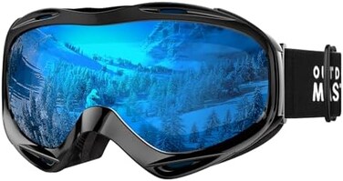 Outdoormaster Otg Ski Goggles - Over Glasses Ski/Snowboard Goggles For Men, Women &amp; Youth - 100% UV Protection (Black Frame + Vlt 15.6% Blue Lens)