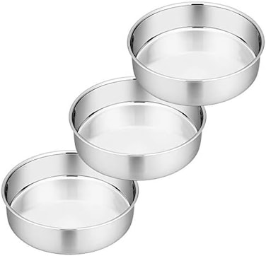 P&amp;P Chef 8 Inch Cake Pan Set, 3 Pcs Round Baking Pans Stainless Steel Layer Birthday Wedding Cake Pans, Fit Oven/Pots/Pressure Cooker, Non Toxic &amp; Heavy Duty, Dishwasher Safe