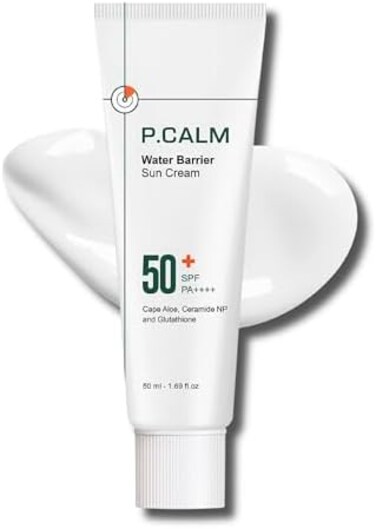 P.Calm Water Barrier Moisturizing Sun Cream Non-Greasy No White Cast Light-Weight SPF 50+ Pa++++ Vegan Calming Moisture Daily Sunscreen Reef-Safe UVa UVb Dry Oily Sensitive Skin Korean Skincare