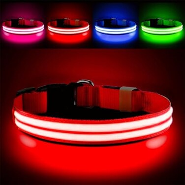 Led Dog Collar - 100% Waterproof Light Up Safety Pet Collar - Rechargeable Flashing Light Collar With Double Fiber, Basic Dog Collars S(11-15.7"/28-40Cm) Red