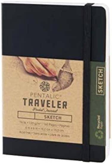 Pentalic 4" X 6" Pocket Sketchbook Traveler Journal, 160 Pages, Black