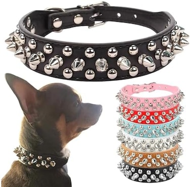 Mushrooms Spiked Rivet Dog Collar Studded Pu Leather Adjustable Puppy Collars For Small Medium Dogs S Black Hx0223-S-Black@#031