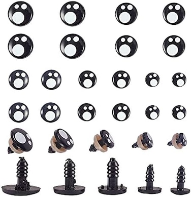 Ph Pandahall Resin Safety Eyes, 100Pcs 5 Size Craft Eyes Black Stuffed Crochet Eyes Kawaii Eyes With 100Pcs Washers For Teddy Bear, Amigurumi Craft, Puppet, Plush Animal Making (8/10/ 12/14/ 16mm)