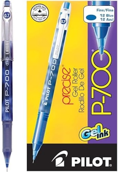أقلام حبر هلامية دوارة P-700 من بايلوت، نقطة دقيقة، حبر أزرق، 12 عبوة (38611)