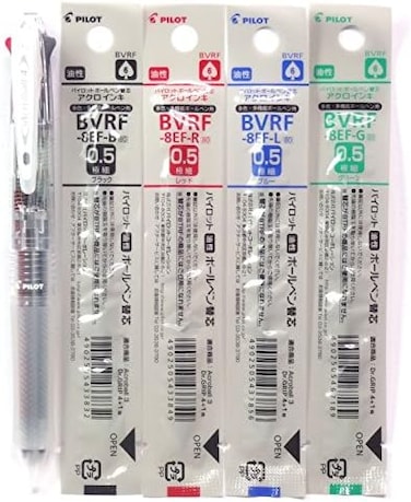 قلم حبر جاف متعدد الألوان Pilot Acroball 4، 0.5 مم، جسم غير ملون + عبوات حبر (أسود، أحمر، أزرق وأخضر)