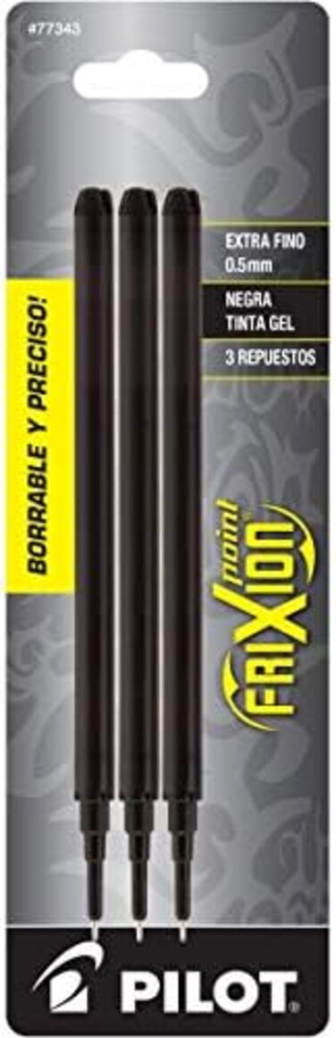 عبوة إعادة تعبئة قلم حبر جل بايلوت فريكسيون، 3 عبوات للأقلام القابلة للمسح، نقطة دقيقة للغاية، حبر أسود (77343)