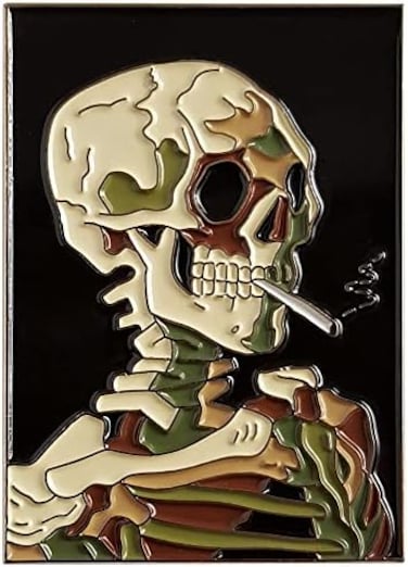 Pinsanity Van Gogh 'skull With Burning Cigarette' Painting Enamel Lapel Pin