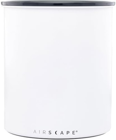 علبة تخزين القهوة Airscape (1.1 كجم من الفاصوليا الجافة) - حاوية تخزين طعام كبيرة جدًا بحجم كيلو، غطاء صمام محكم الغلق في اتجاهين حاصل على براءة اختراع (أبيض غير لامع)