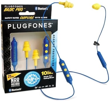 Plugfones (Wireless Bluetooth Earplug-Earbuds) - Basic Pro Wireless Bluetooth In-Ear Earplug Earbuds - Noise Reduction Headphones With Noise Isolating Mic And Controls (Blue &amp; Yellow)