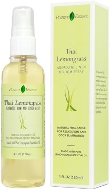Positive Essence Thai Lemongrass Linen And Room Spray, Natural Air Freshener Made With Pure Lemongrass Essential Oil, Bathroom Air Freshener Or Calming Pillow Spray