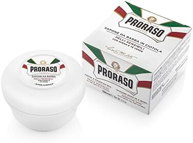 Proraso Shaving Soap In A Bowl, 150ml, Sensitive Skin Shaving Soap With Green Tea And Oat, Made In Italy, White