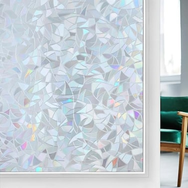 Rabbitgoo 3D Non-Adhesive Window Film Decorative Privacy Static Clings Window Stickers Glass Film 44.5 X 200 Cm Greyish Silver