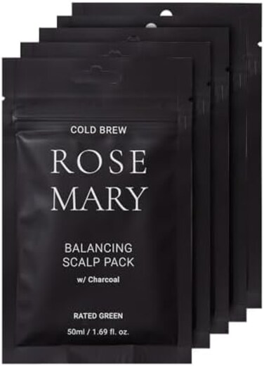 حزمة موازنة فروة الرأس من إكليل الجبل البارد مع الفحم، قناع ترطيب الشعر الكوري، قناع ترطيب عميق للشعر الجاف التالف، قناع ترطيب الشعر، عبوة مكونة من 5 قطع، 1.69 أونصة سائلة. أوز