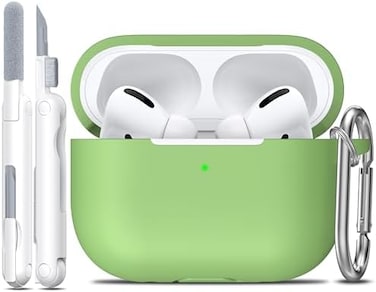 غطاء حافظة R-Fun Airpods Pro مع سلسلة مفاتيح، ملحقات جلدية واقية كاملة من السيليكون للنساء والرجال والبنات مع Apple 2019 أحدث حافظة Airpods Pro، مصباح أمامي مرئي - أفوكادو