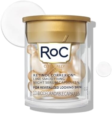 Roc Retinol Correxion Line Smoothing Night Serum Capsules, Daily Anti-Aging Skin Care Treatment For Fine Lines, Dark Spots, Acne Scars, 10 Count