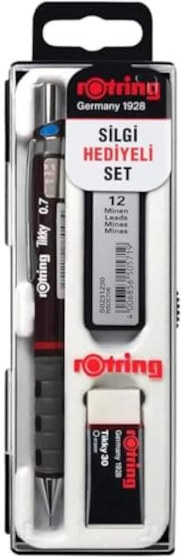 Rotring Tikky Mechanical Pencil Lead And Eraser Set, Burgundy, Set Of 3