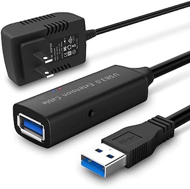 Rshtech USB 3.0 Active Extension Cable 32 Feet With 5V 2A Power Adapter, USB 3.0 Extender Male To Female Cord With Built-In Signal Booster Chips For Xbox, Ps4, USB Printer, Mouse, Keyboard, Etc