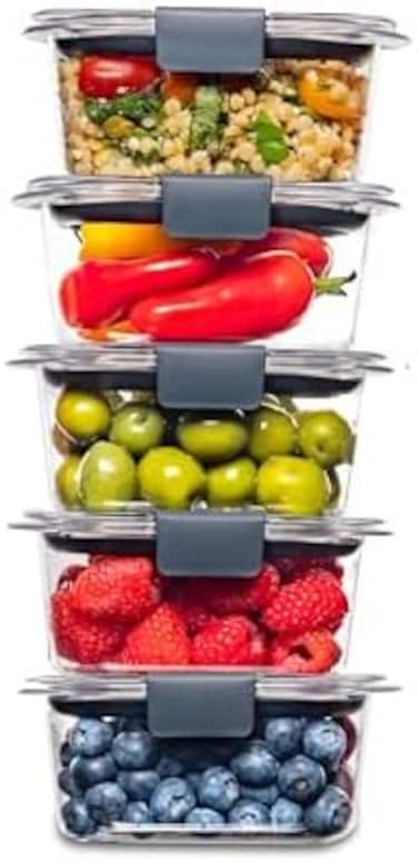 مجموعة تخزين الطعام بريليانس المقاومة للتسرب من رابر ميد 2108398، حاويات بلاستيكية سعة 1.3 كوب مع أغطية، آمنة للاستخدام في الميكروويف وغسالة الأطباق، 1.3 كوب، 5 عبوات 2108398