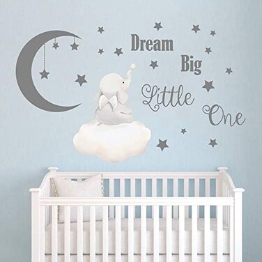 Dream Big Little One Wall Stickers Elephant Inspirational Quotes Kids Wall Decals For Bedroom Playroom Nursery Decoration Wall Decor