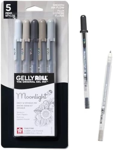 Sakura Gelly Roll Moonlight 06 Gel Pens - Fine Point Ink Pen For Journaling, Art, Or Drawing - Gray Ink - Fine Line - 5 Pack