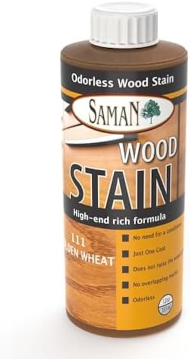 Saman Interior Water Based Wood Stain - Natural Stain For Furniture, Moldings, Wood Paneling, Cabinets (Golden Wheat Tew-111-12, 12 Oz)
