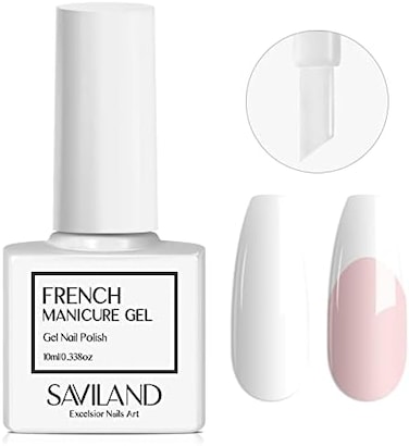 Saviland French Gel Nail Polish: 10ml White Gel Polish Easy Smile Line In 5S Tip Nail Tool UV LED Gel Tip Nail Art Supplies For Starter Professional Gift