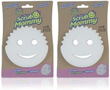 Scrub Daddy, Scrub Mommy - Dye Free, Dual Sided Sponge &amp; Scrubber, Flextexture, Soft In Warm Water, Firm In Cold, Deep Cleaning, Dishwasher Safe, Multipurpose, Scratch Free, 1 Ct (Pack Of 2)