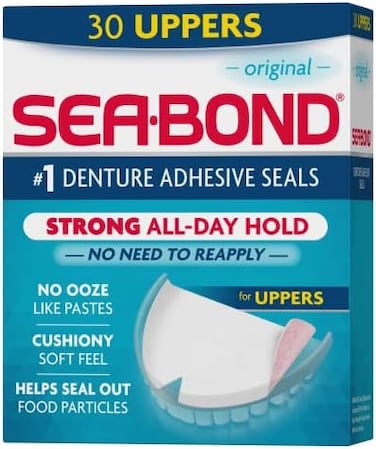 Sea-Bond Sea Bond Secure Denture Adhesive Seals, Original Uppers, Zinc-Free, All-Day-Hold, Mess-Free, 30 Count (Pack Of 1)
