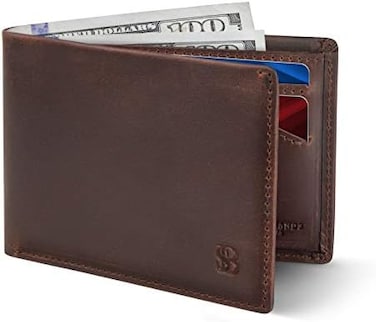 Serman Brands Mens Slim Bifold Wallet Rfid Blocking Minimalist Front Pocket Wallets For Men - Thin &amp; Stylish, B. Texas Brown Elite