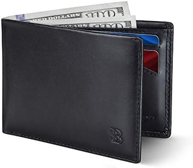 Serman Brands Mens Slim Bifold Wallet Rfid Blocking Minimalist Front Pocket Wallets For Men - Thin &amp; Stylish, A. Jet Black Elite, Slim