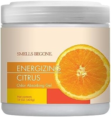 جل ممتص للروائح الكريهة من سيميلز بيجون - يمتص الرائحة من الحمامات والسيارات ومناطق الحيوانات الأليفة والقوارب والمركبات الترفيهية - مصنوع من الزيوت العطرية - رائحة الحمضيات المنشطة - 15 أونصة