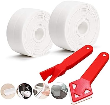 حديقة الحلزون 2 لفة شريط المطبخ السد 10.5 قدم + 2 أداة السد، شريط حوض الاستحمام المقاوم للماء مرن ذاتي اللصق شريط السد للحمام، المطبخ، المرحاض، حامي حافة زاوية الجدار (1.5 بوصة)